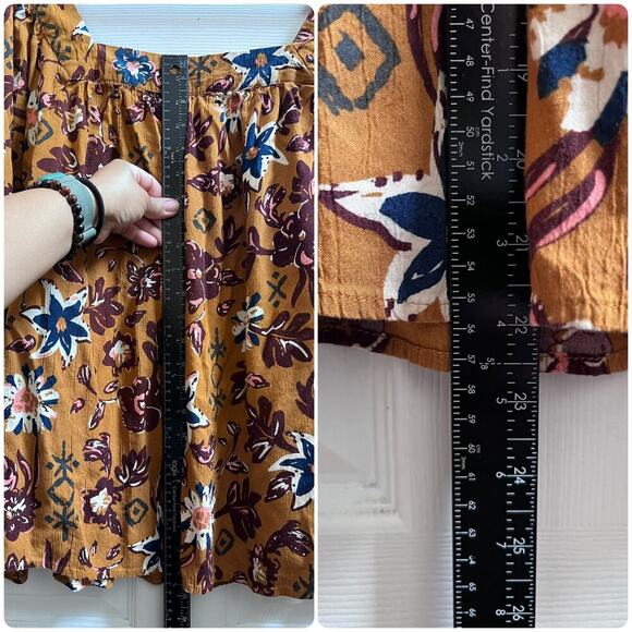 Sonoma Brown Print Square Neck Lyocell Rayon Blend Peasant Boho Blouse Size 1X - Picture 7 of 10